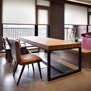 美式实木餐桌简约现代家用饭桌长方形餐厅餐桌椅组合铁艺工业餐桌