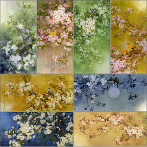 z周中耀工笔画樱花白描底稿四尺六尺国画花鸟临摹勾线素材打印稿
