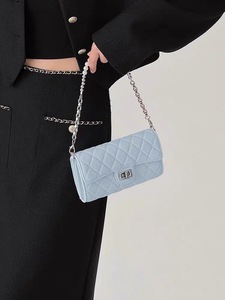 小香风珍珠链条包包女2024新款高级感菱格链条单肩斜挎包手机包