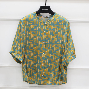 梦燕2022夏季新款女士真丝t恤时尚中袖桑蚕丝气质小衫bs01b2018