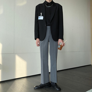 秋冬灰色西装裤直筒宽松长裤百搭潮流青春韩版喇叭分叉坠感拖地裤