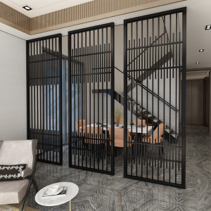 入户现代新中式屏风客厅简约双面木质栅栏隔断楼梯口酒店餐厅定制