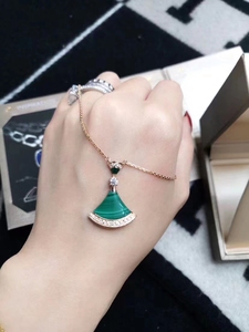 99新bvlgari宝格丽divas绿色孔雀石镶钻扇子项链二手闲置