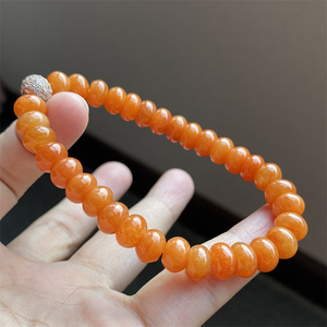 掌中翠翡翠a货冰种红翡超大颗算盘珠单圈手链7.6mm手串