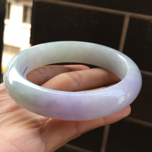 掌中翠 老坑天然a货翡翠粉紫春彩宽版厚装玉手镯圈口59编号0035