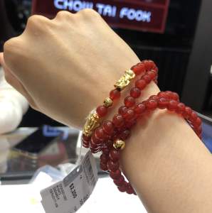 香港周大福999足金黄金貔貅手链足金转运珠黑玉髓手串 全国联保