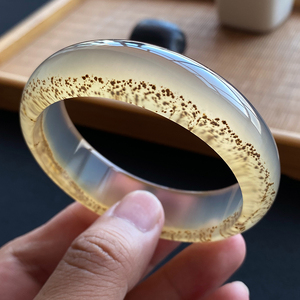 冰种朱砂海洋玉髓手镯 天然无烧原矿原色玛瑙珠子女61圈 0915a102