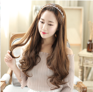 真人发丝长发女逼真半头套真发 假发女半头套长卷发梨花头 时尚女