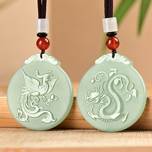 玉凤凰天然和田玉龙凤牌吊坠项链情侣一对玉佩男女款定情信物对牌