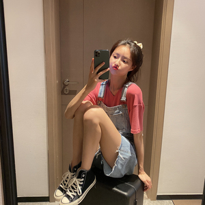 晨妍同款泫雅风小个子高腰牛仔背带短裤女夏季宽松阔腿盐系裤子潮