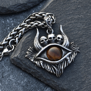 暗黑撒旦恶魔之眼吊坠项链男士复古个性潮人钛钢毛衣链嘻哈配饰品