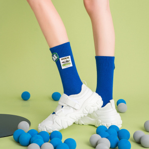 克莱因蓝袜子女秋冬中筒纯棉长筒蓝色rap袜ins潮网红个性韩国学生