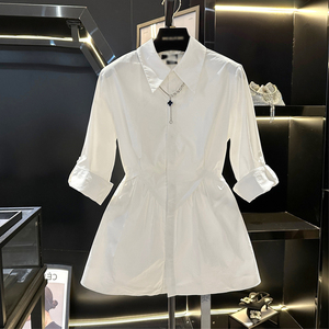 kk·studio精选推荐~法式气质白色衬衫女春设计感中长款裙摆上衣