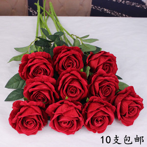 红色仿真单支玫瑰干花束jk拍照道具高档绢花家用婚庆摆设装饰假花