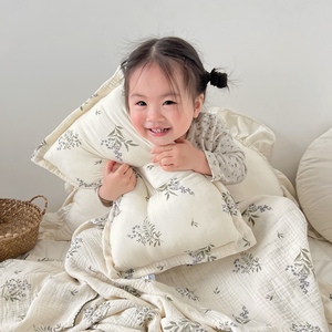 ins韩国卡通儿童加厚四层纱布盖毯软糯纯棉包被可机洗幼儿园枕头