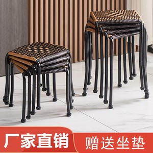 时尚藤编凳子小板凳换鞋凳时尚塑料凳餐凳茶几凳藤编小方凳小藤椅