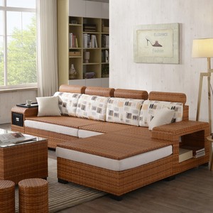 藤沙发组合大小户型客厅现代转角储物沙发中式仿藤布艺沙发三人组