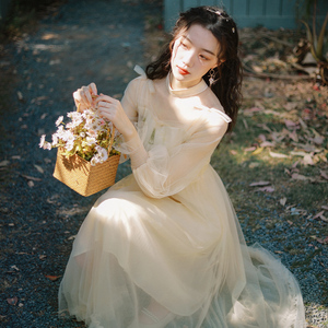 微笑向暖长袖连衣裙仙气超仙森系甜美公主仙女裙春装夏季2021新款