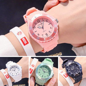 初中手表女小学生针扣纯色软表带大盘韩版简约男孩可爱三针腕表