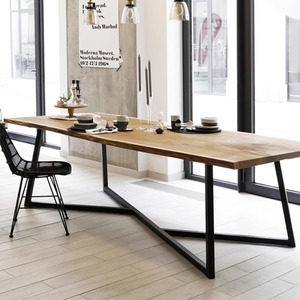 北欧实木会议桌办公桌现代极简工作台洽谈桌电脑桌铁艺餐桌长条桌