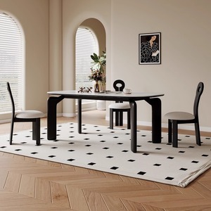 北欧极简实木岩板餐桌椅组合现代简约家用大理石长方形小户型桌子