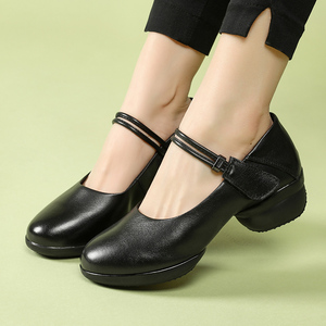 真牛皮跳舞蹈鞋女单鞋春夏新款广场舞鞋软底鞋女鞋真皮中跟跳舞鞋