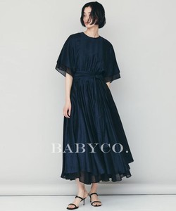 日本贵牌小众设计感法式复古收腰高腰短袖大摆连衣裙天丝亚麻长裙
