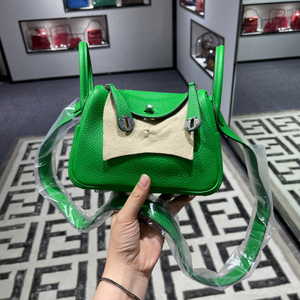 二手hermes爱马仕mini lindy竹子绿tc皮y刻单肩包 配盒子证书雨衣