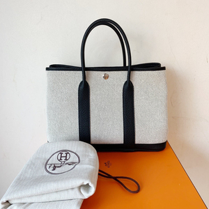 二手闲置hermes爱马仕y刻gardenparty花园包黑色帆布拼皮手提包