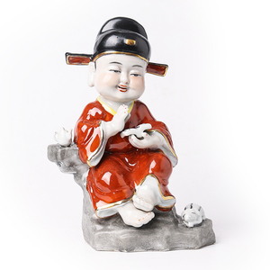 景德镇人物雕塑瓷沙红描金状元郎客厅电视机柜书房陶瓷摆件饰品