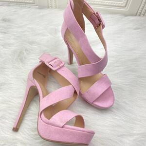 外贸原单恨天高粉色交叉带扣带露趾超高跟演出欧美性感时装凉鞋