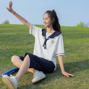 中学生校服套装高中生运动服初中生短袖班服团购纯棉上衣夏装153人