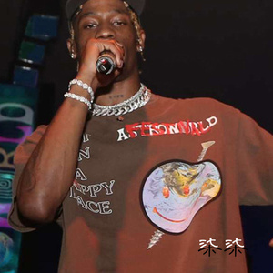 travis scott 堡垒之夜联名卡通火焰笑脸地球印花休闲男女短袖t恤