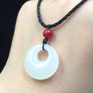 天然和田玉白玉青海昆仑玉圆环偏心孔侧孔吊环吊坠平安扣一物一图