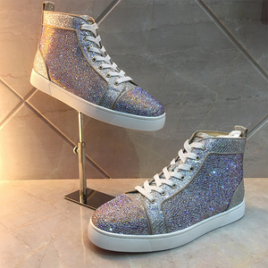 19新款clνj女鞋闪粉星空满钻红底铆钉鞋真皮情侣高帮水钻板鞋男