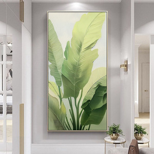 手绘入户玄关家大业大装饰画美式抽象芭蕉叶油画客厅走廊进门挂画