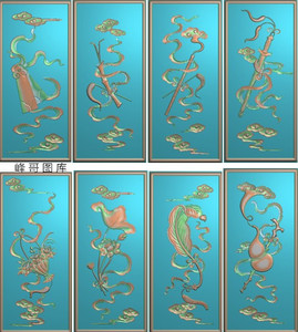 八宝精雕图 暗八仙灰度图 雅典八宝浮雕图 雅典八宝雕刻图有线8张