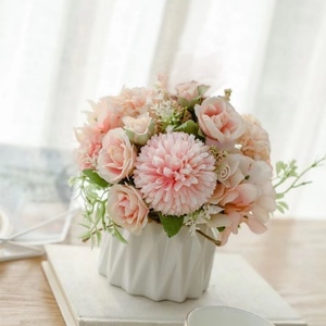 北欧风仿真花塑料盆摆件花瓶家用玫瑰花摆件客厅卧室植物装饰套装