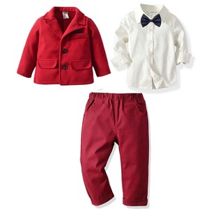 2020儿童秋冬红色西装白衬衫牛仔长裤绅士外套四件套男童礼服正装