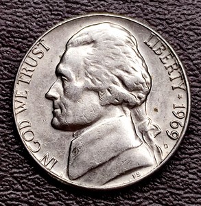 好品美国1969年5美分铜镍硬币 杰斐逊 蒙蒂塞洛庄园21.2mm钱币