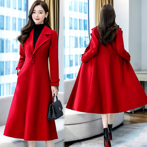 红色风衣外套女2024春秋新款修身高贵洋气女士高级感过膝长款大衣