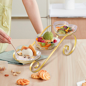 欧式金色心形甜品架下午茶点心架套装轻奢家用果盘水果沙拉甜品碗