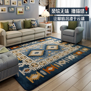 地中海地毯客厅大面积蓝色茶几毯可擦洗块毯床边毯家用地垫卧室