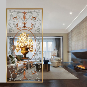 广东欧式玄关艺术玻璃客厅入户屏风隔断双面效果磨砂透光个性定制