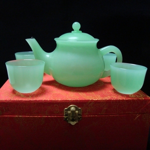 琉璃玉茶具套装茶杯玉茶具天然琉璃玉翡翠绿玉茶壶玉酒壶手工玉壶