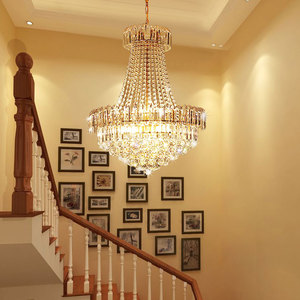 复式楼梯客厅水晶灯现代轻奢圆形别墅大气吊灯过道门厅餐厅小吊灯