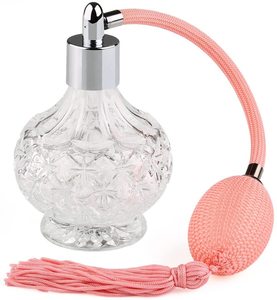 香水笔芯瓶透明水晶玻璃香水喷瓶长粉色流苏泵80ml可重复灌装空瓶