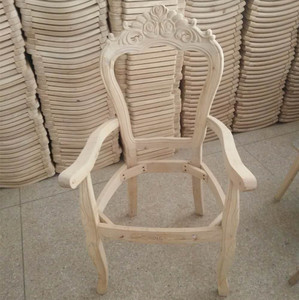 白胚欧式餐椅实木雕花带扶手靠椅白茬美式休闲椅洽谈咖啡麻将椅子