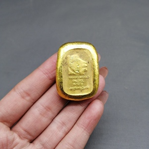 古玩杂项收藏复古黄铜古币铜鎏金狮子头香港一两金锭金条金饼