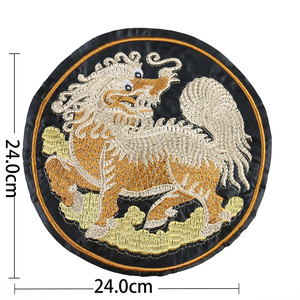 瑞兽麒麟踏云刺绣圆形布贴中国风古典服装背包装饰贴花破洞补丁贴